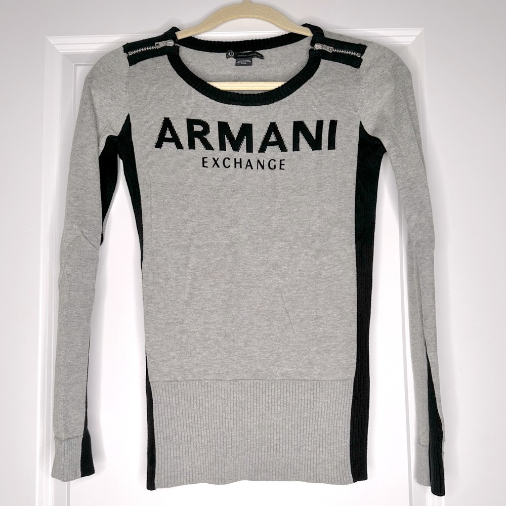 Armani Exchange grey and black logo sweater with shoulder zippers
